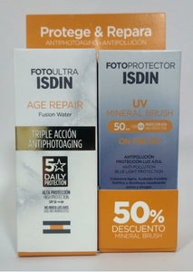 PACK ISDIN FOTO ULTRA AGE REPAIR FUSION WATER SIN COLOR + ISDIN UV MINERAL BRUSH